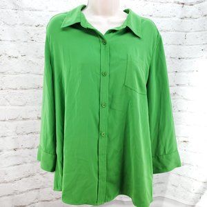 Liz Claiborne Womens Kelly Green Long Sleeve Button Down Blouse Top Size 16
